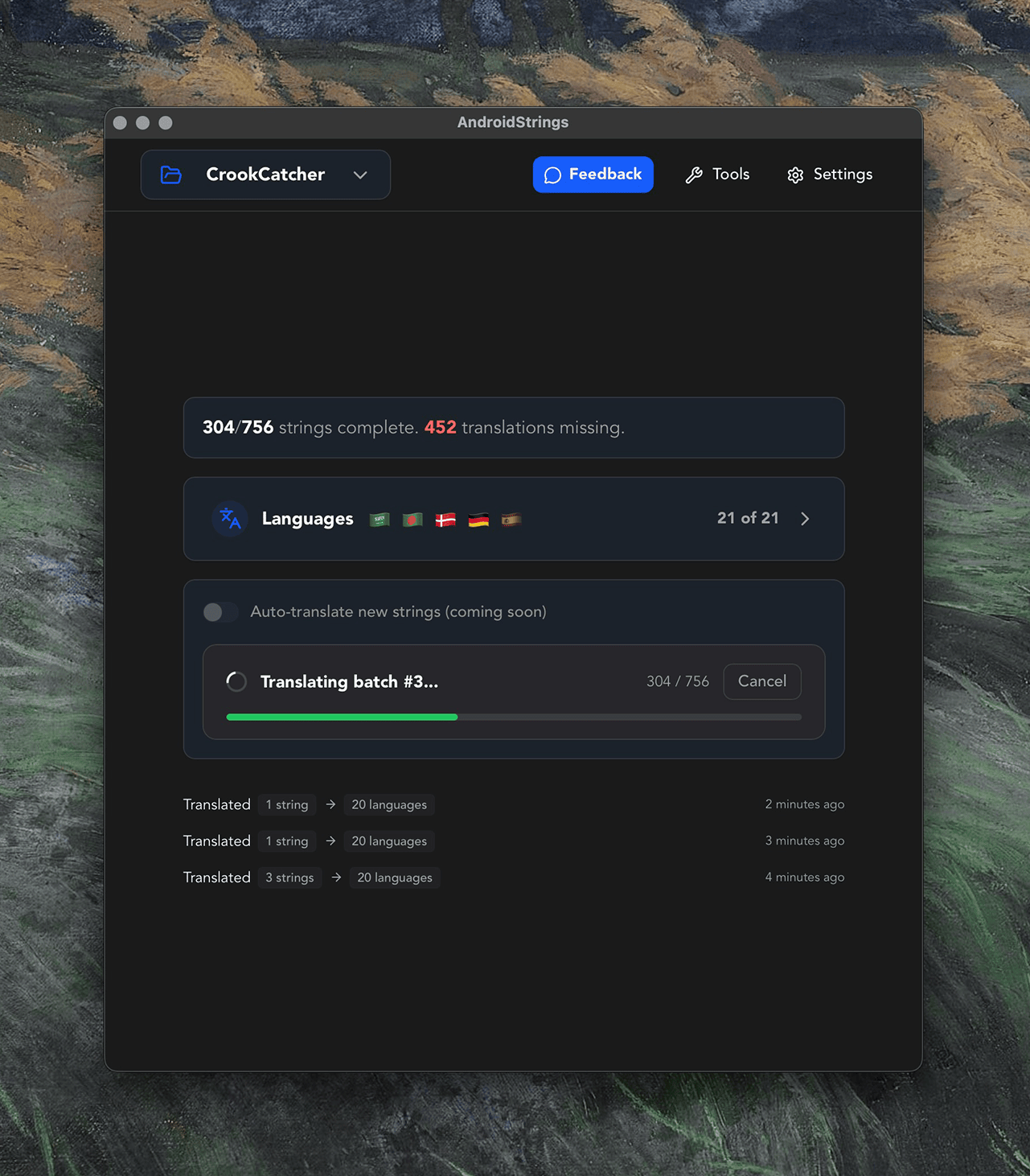 Easily updated translations when you modify the original strings